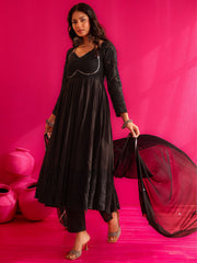 ZOYA Black Hand Sequin Embroidered Anarkali Suit Set