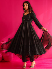 ZOYA Black Hand Sequin Embroidered Anarkali Suit Set