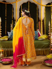 Yellow Embroidered Anarkali Suit Set