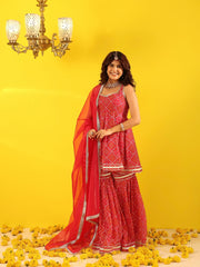 Pink Bandhani Gota Work Sharara Set