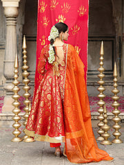 Orange Banarasi Hand Embroidered Anarkali Set