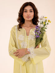 Lemon Yellow Embroidered Cotton Kurta Set