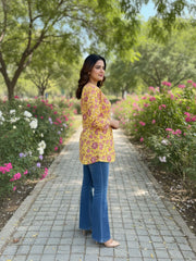 Yellow Hand block Print Kurti