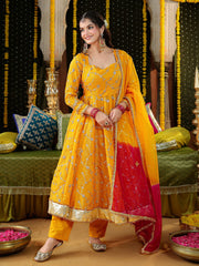 Yellow Embroidered Anarkali Suit Set