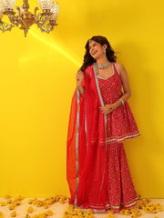 Pink Bandhani Gota Work Sharara Set