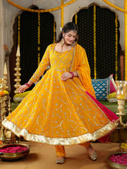 Yellow Embroidered Anarkali Suit Set