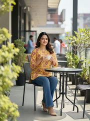 Yellow Hand block Print Kurti