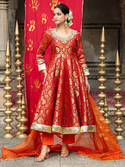 Orange Banarasi Hand Embroidered Anarkali Set