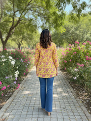 Yellow Hand block Print Kurti