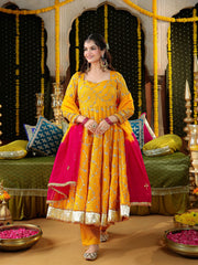 Yellow Embroidered Anarkali Suit Set