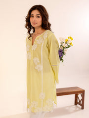 Lemon Yellow Embroidered Cotton Kurta Set