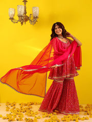Pink Bandhani Gota Work Sharara Set