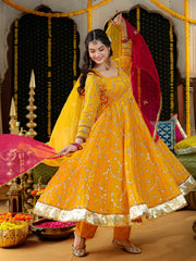 Yellow Embroidered Anarkali Suit Set