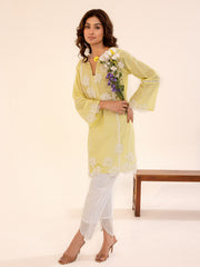 Lemon Yellow Embroidered Cotton Kurta Set