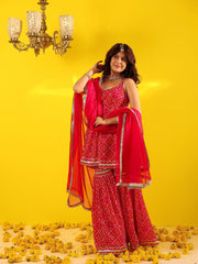 Pink Bandhani Gota Work Sharara Set