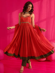 Shanaya Red Embroidery Anarkali Suit Set