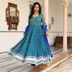 Vedika Blue Lehriya Anrakali Suit Set