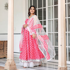 Asheera Pink Lehriya Anrakali Gown Set