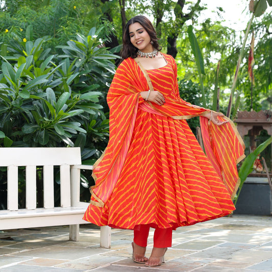 Red Lehriya Anarkali Suit Set