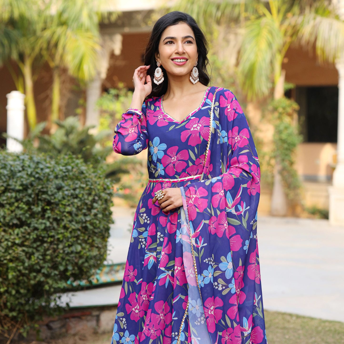 Aarohi Floral Printed Georgette Anarkali Suit Set