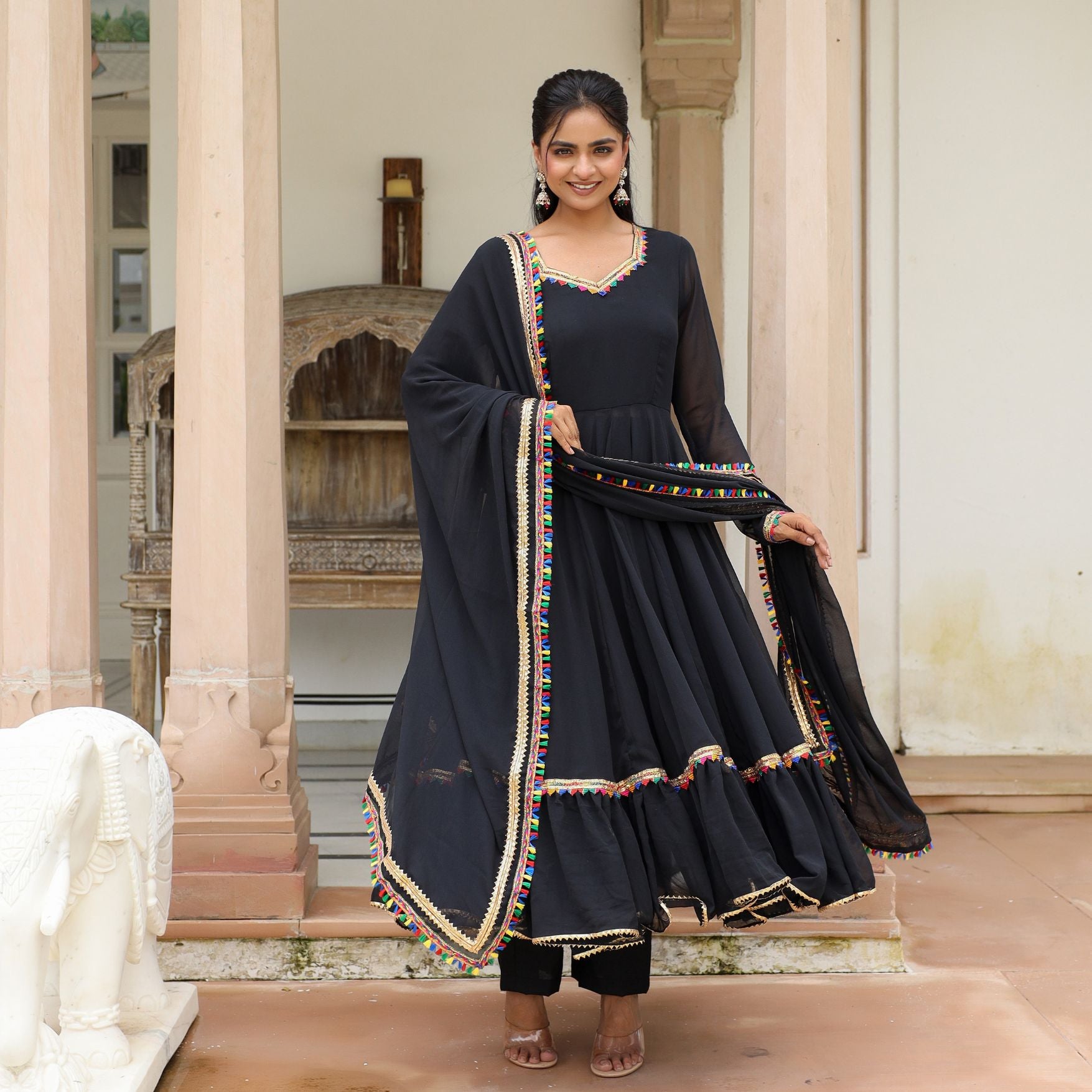 Asheera Black Georgette Anarkali Suit Set 3XL Asheera Black Georgette Anarkali Suit Set 3XL