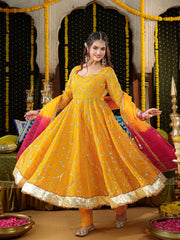 Yellow Embroidered Anarkali Suit Set