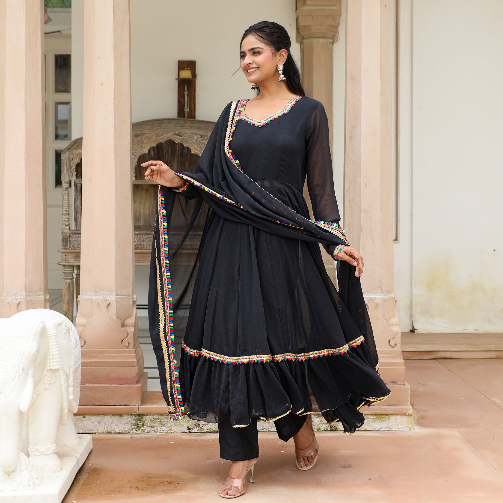 Asheera Black Georgette Anarkali Suit Set 3XL Asheera Black Georgette Anarkali Suit Set 3XL