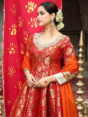 Orange Banarasi Hand Embroidered Anarkali Set