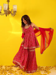 Pink Bandhani Gota Work Sharara Set
