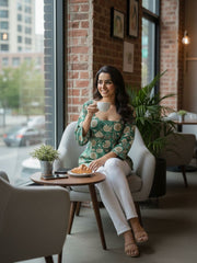 Green Hand block Print Kurti