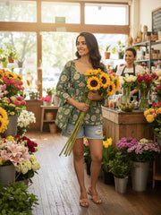 Green Hand block Print Kurti