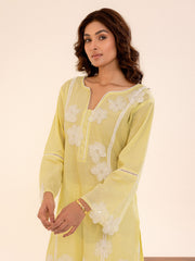 Lemon Yellow Embroidered Cotton Kurta Set