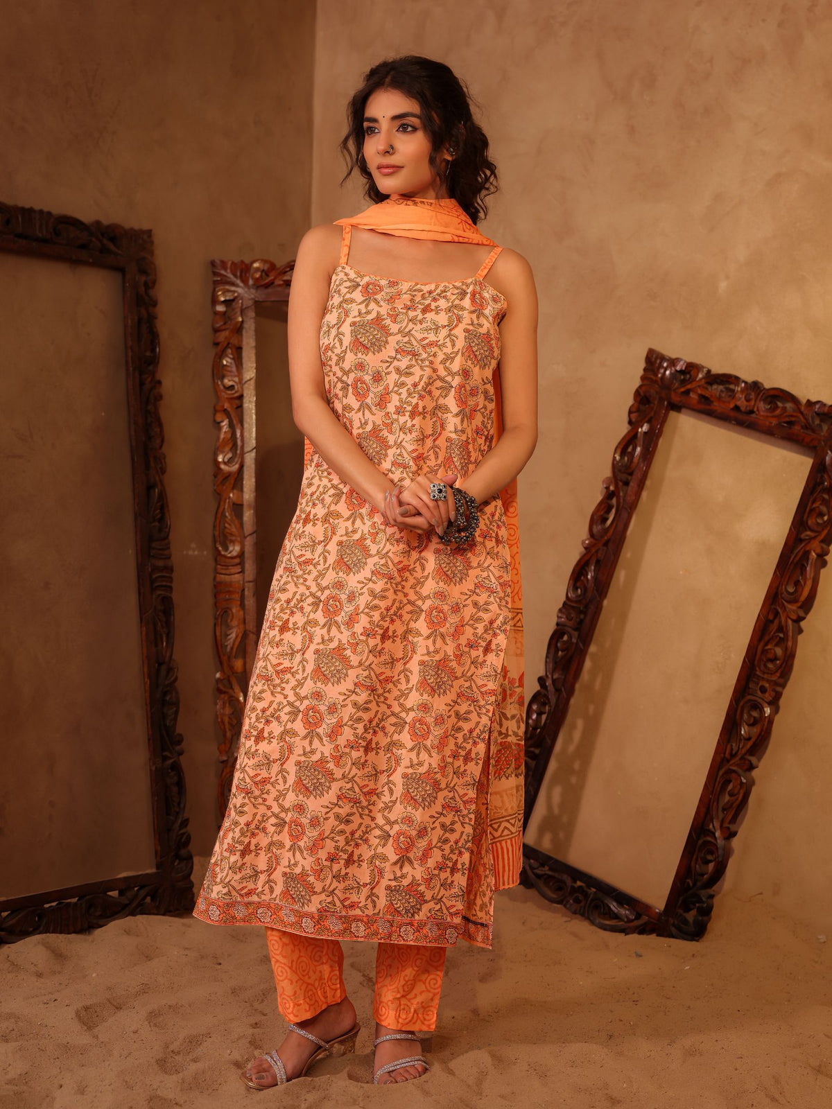 Vidha Jaal Floral Hand Block Print Cotton Kurta