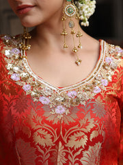Orange Banarasi Hand Embroidered Anarkali Set