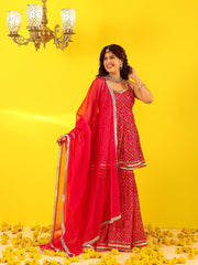 Pink Bandhani Gota Work Sharara Set