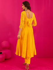 Kayrah Yellow Cotton Anarkali Suit Set