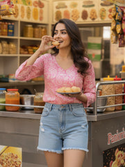 Nikita Hand block Pink Kurti