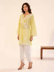 Lemon Yellow Embroidered Cotton Kurta Set