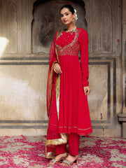 Red Aari Heavy Hand Embroidered Anarkali Suit Set