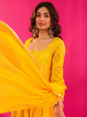 Kayrah Yellow Cotton Anarkali Suit Set