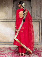 Red Aari Heavy Hand Embroidered Anarkali Suit Set