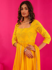 Kayrah Yellow Cotton Anarkali Suit Set