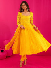 Kayrah Yellow Cotton Anarkali Suit Set