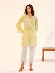 Lemon Yellow Embroidered Cotton Kurta Set