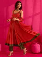 Shanaya Red Embroidery Anarkali Suit Set