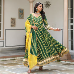 Heena Green Lehriya Anrakali Suit Set