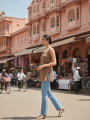 Rust Red Pure Cotton Hand Block Kurti