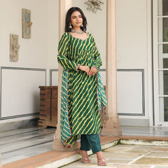 Asheera Green Lehriya Naira cut Suit Set