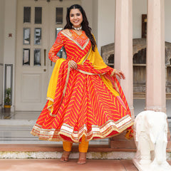 Radha Red Lehriya Anrakali Suit Set