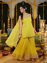 Yellow Georgette Embroidered Sharara Suit Set